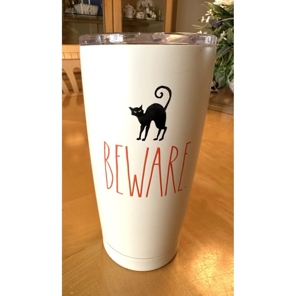 Rae Dunn BEWARE Cat Stainless Steel Insulated Tumbler 17oz Halloween Collection